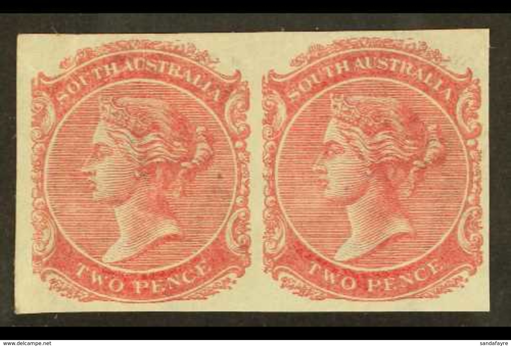 SOUTH AUSTRALIA 1876 2d IMPERF PLATE PROOF PAIR Printed In Rose On Watermarked Paper, Unused & Without Gum & Vertical Cr - Altri & Non Classificati