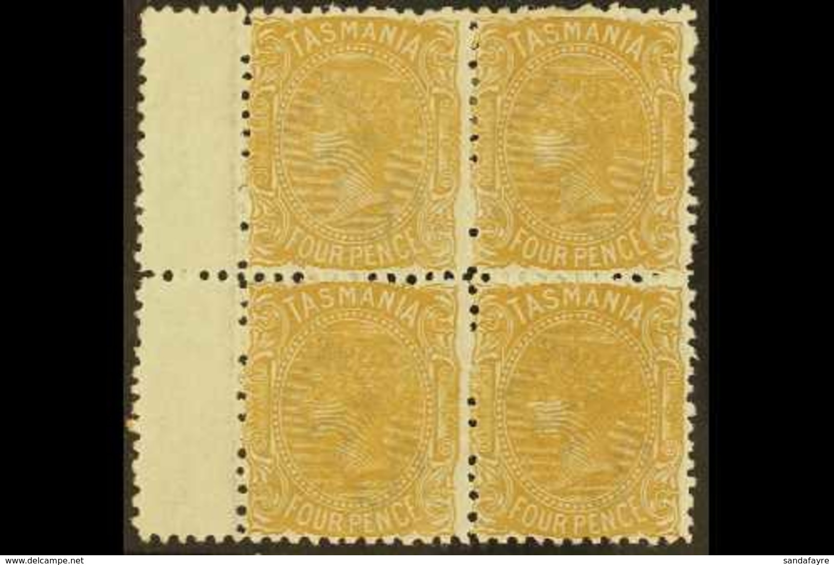 TASMANIA 1871-78 4d Buff Perf 12, SG 153, Very Fine Mint BLOCK OF FOUR, The Lower Pair Never Hinged. A Beautiful, Fresh  - Other & Unclassified