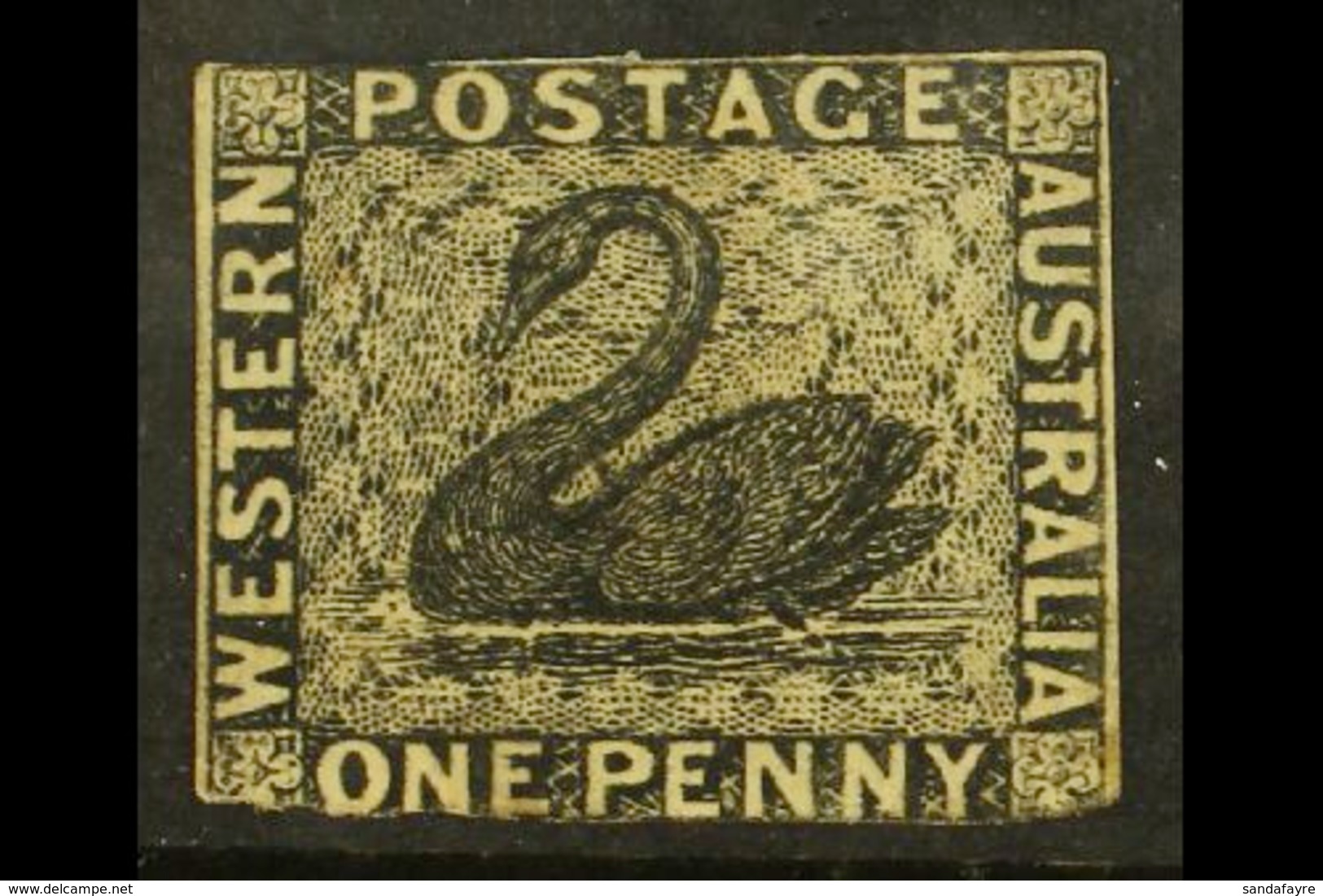 WESTERN AUSTRALIA 1854 1d Black Imperf, SG 1, Unused No Gum With Small Margins Just Touching At Top And Into At Base. Fo - Other & Unclassified