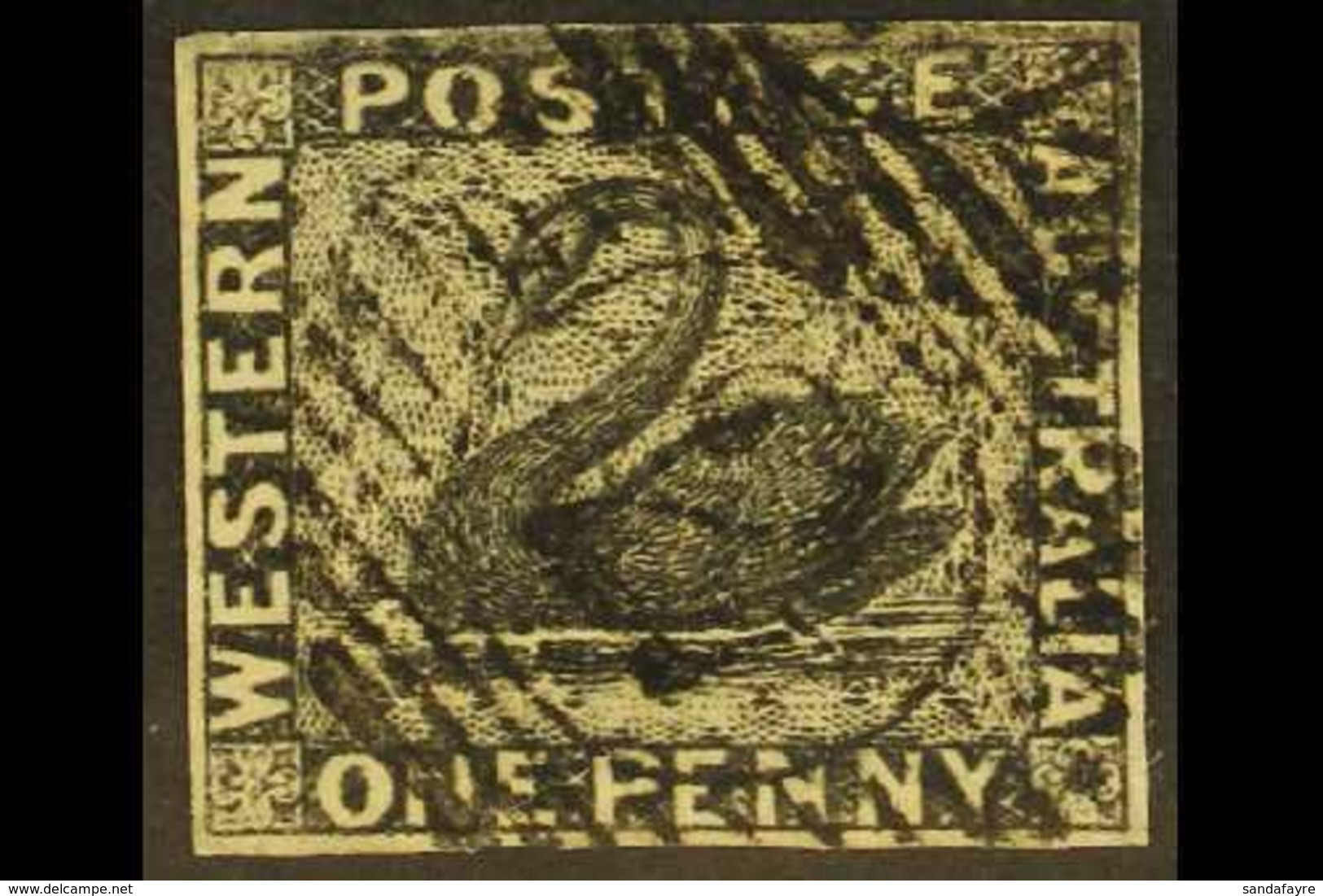 WESTERN AUSTRALIA 1854 1d Black Imperf, SG 1, Fine Used With Nice "2" Numeral Cancel, Small Thin, Four Neat Margins. For - Altri & Non Classificati