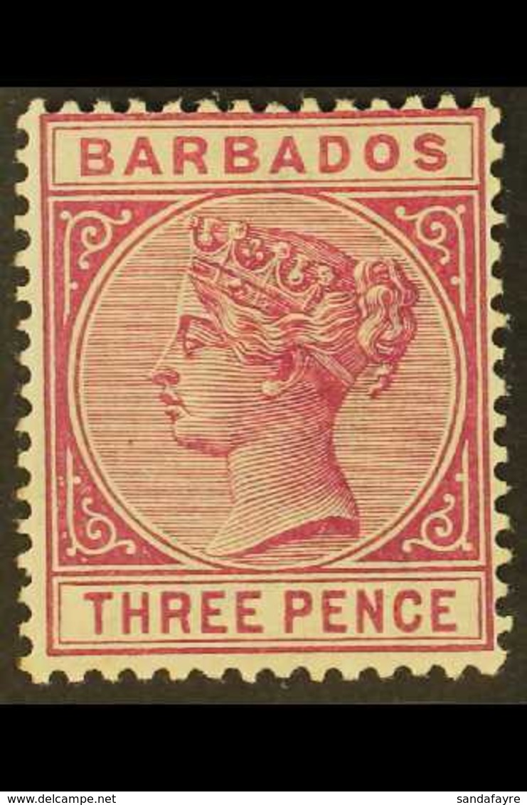 1882-86 3d Deep Purple, SG 95, Very Fine Mint. For More Images, Please Visit Http://www.sandafayre.com/itemdetails.aspx? - Barbados (...-1966)