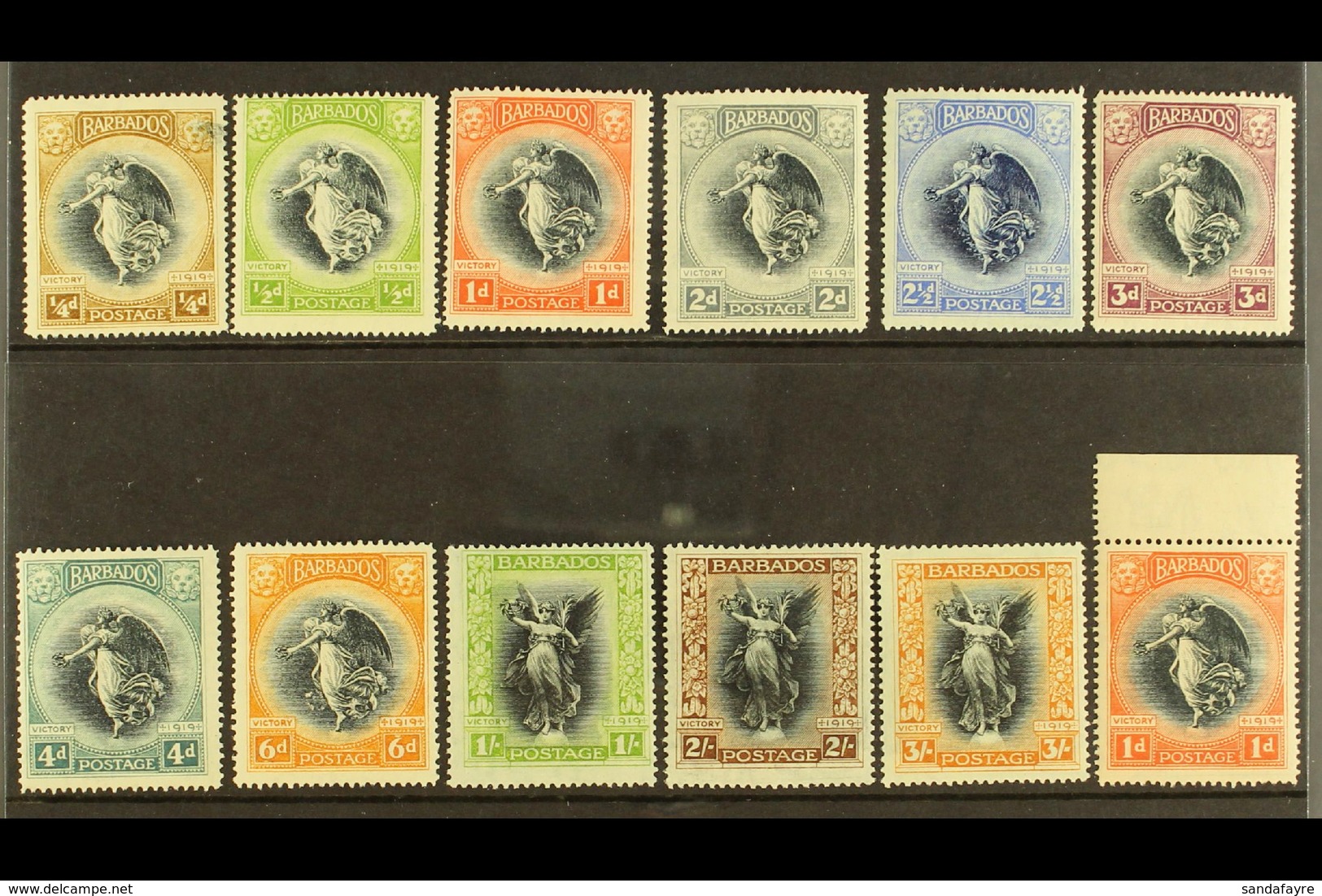 1920-21 Victory Set (both Watermarks), SG 201/12, Very Fine, Lightly Hinged Mint. Lovely! (12 Stamps) For More Images, P - Barbados (...-1966)