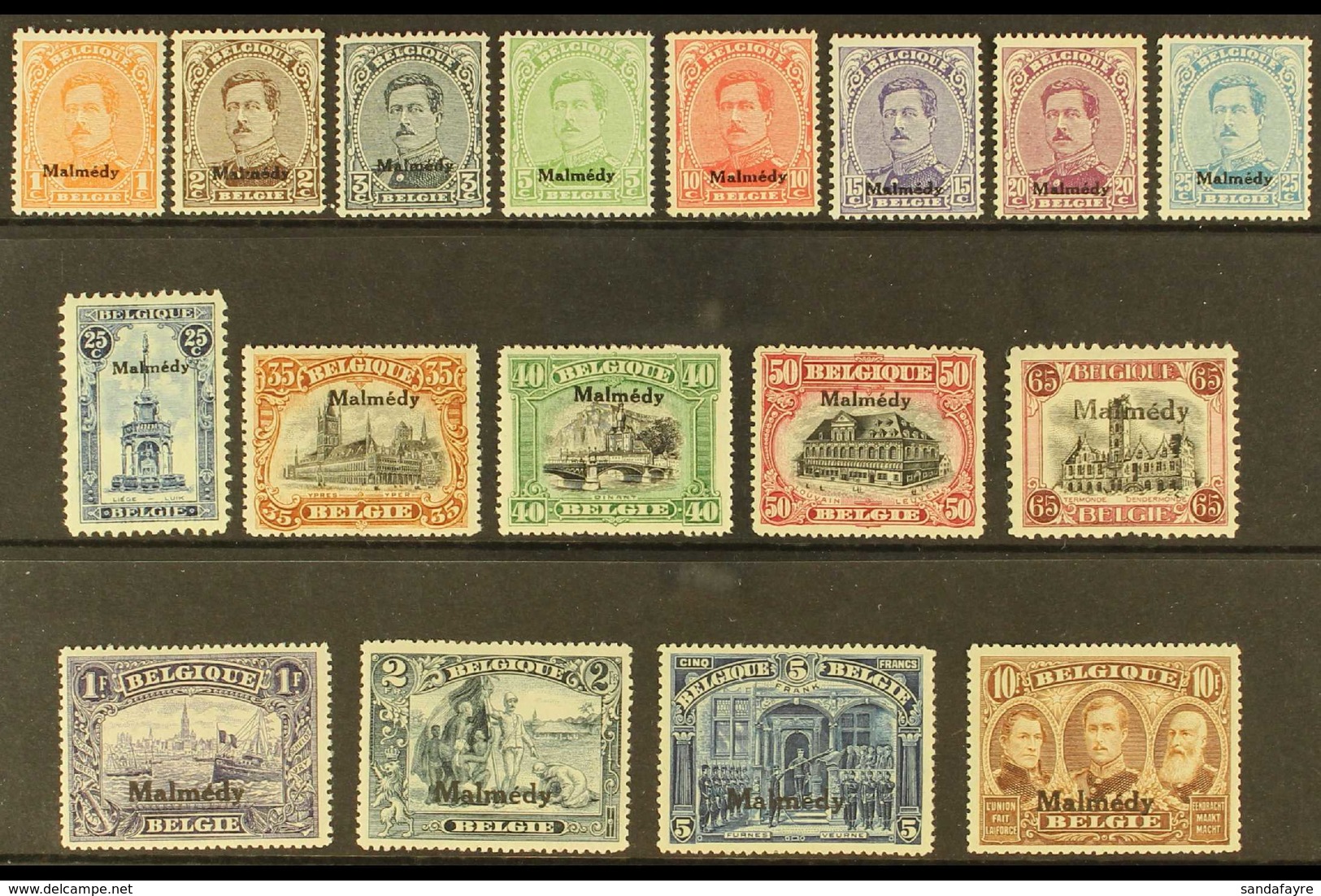 BELGIAN OCCUPATION OF GERMANY MALMEDY 1920-21 "Malmedy" Overprints Complete Set, COB OC62/78, Never Hinged Mint. (17 Sta - Other & Unclassified