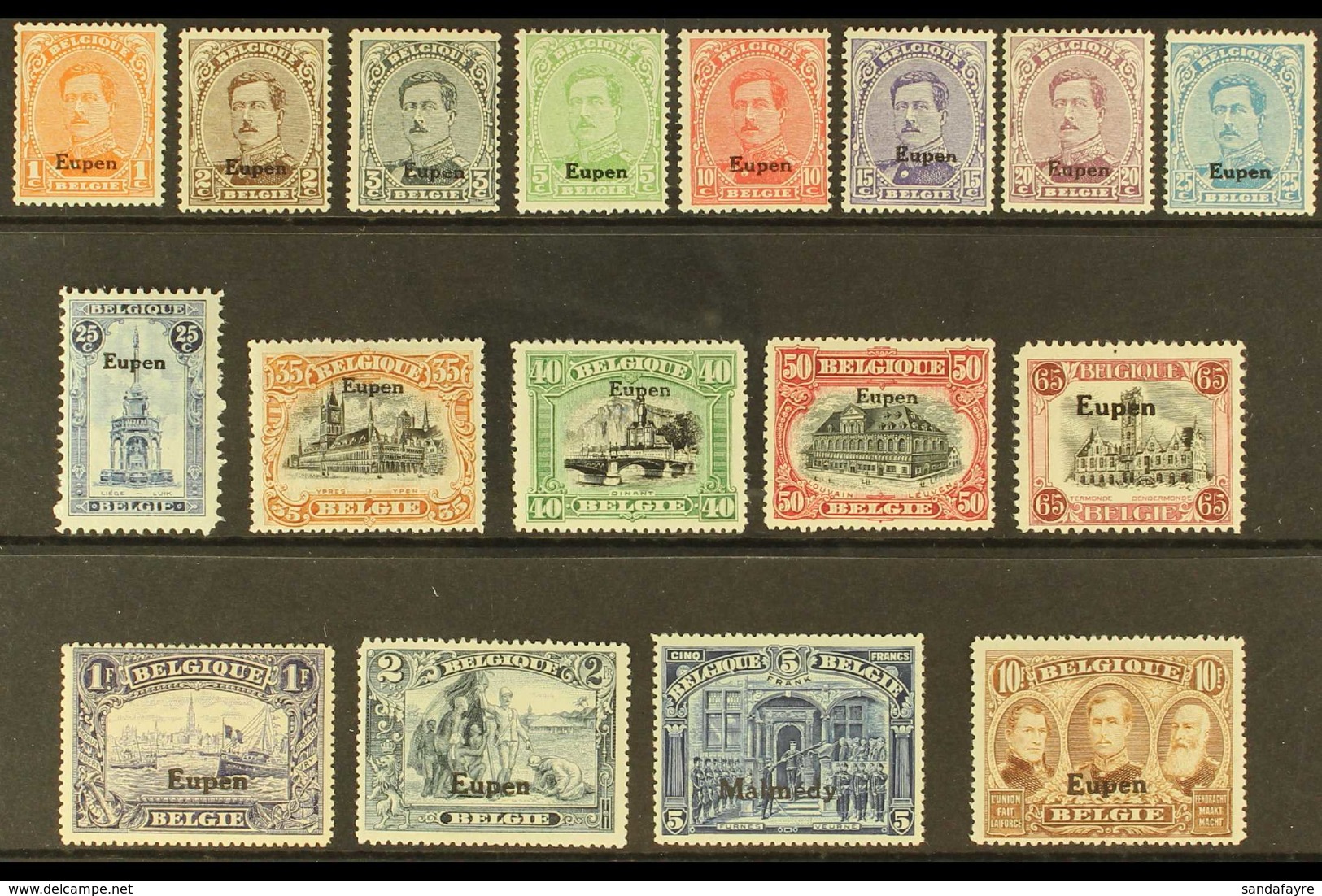 BELGIAN OCCUPATION OF GERMANY EUPEN 1920-21 Complete Set With "Eupen" Overprints, COB OC84/100, Never Hinged Mint. (17 S - Altri & Non Classificati