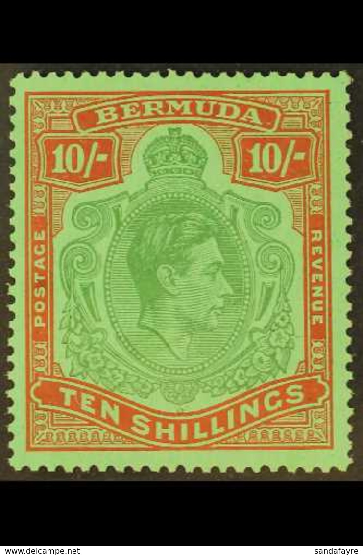 1938-53 10s Bluish Green & Deep Red On Green, SG 119a, Superb Never Hinged Mint. For More Images, Please Visit Http://ww - Bermuda