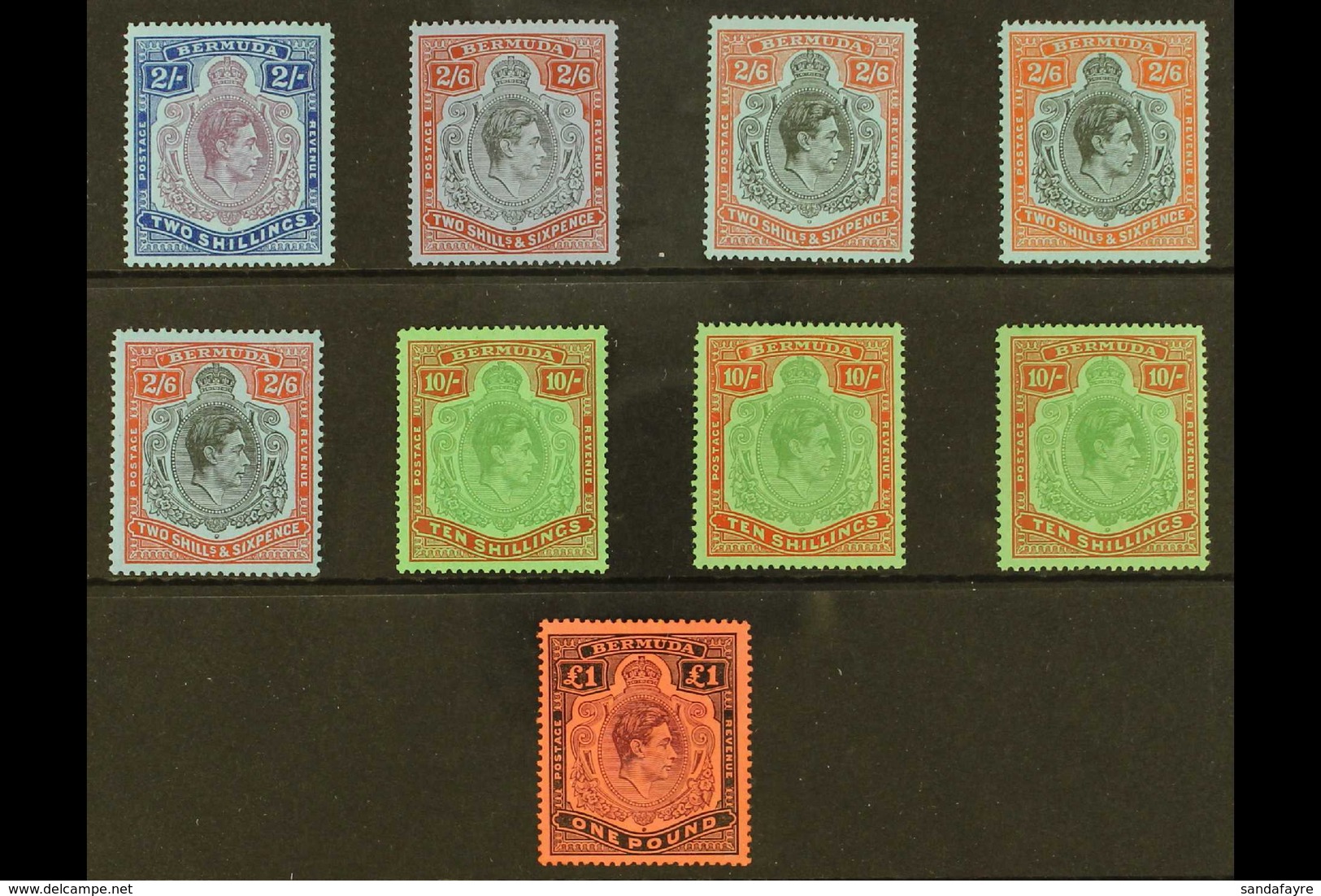 1938-53 KING GEORGE VI KEY TYPES An All Different Fine Mint Group With 2s (SG 116c), 2s6d X4 (SG 117, 117b, 117c, 117g), - Bermuda