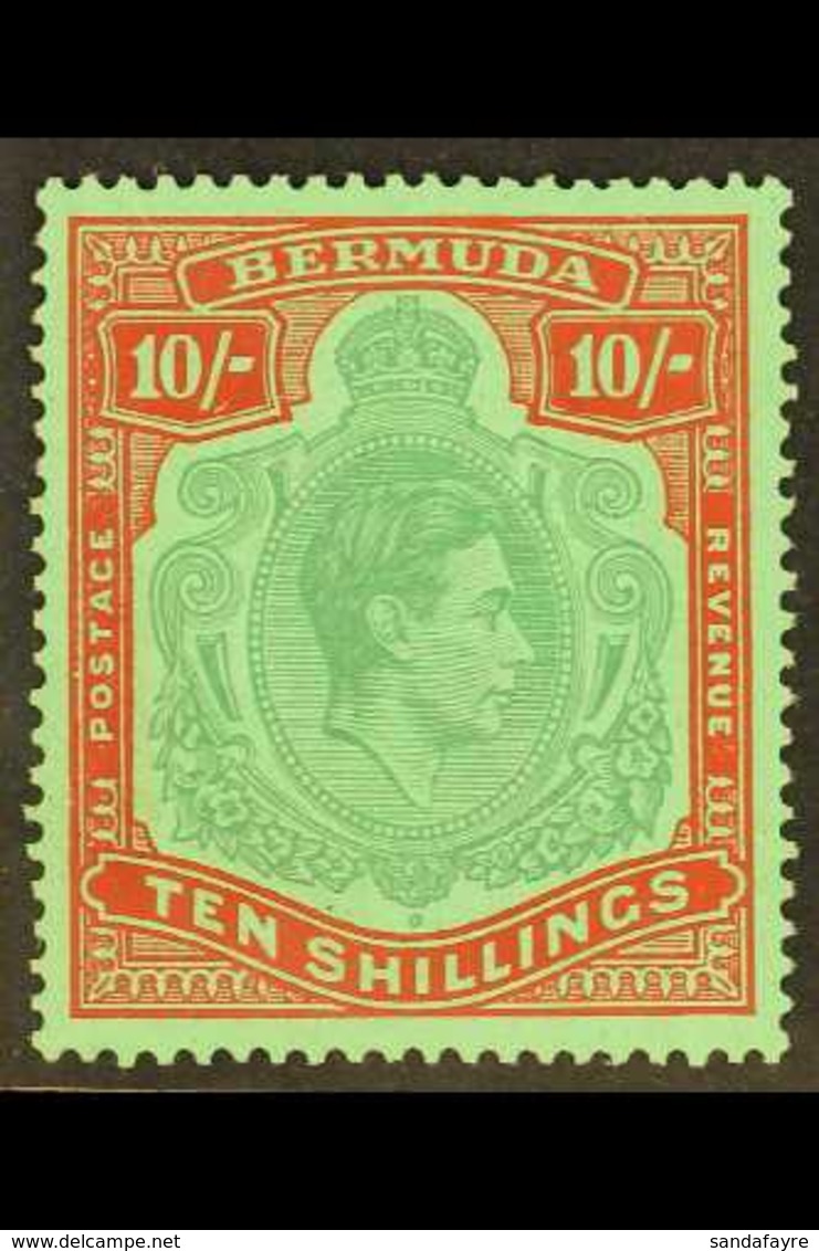 1939 10s Bluish Green & Deep Red On Green Perf 14, Chalky Paper, SG 119a, Never Hinged Mint For More Images, Please Visi - Bermuda