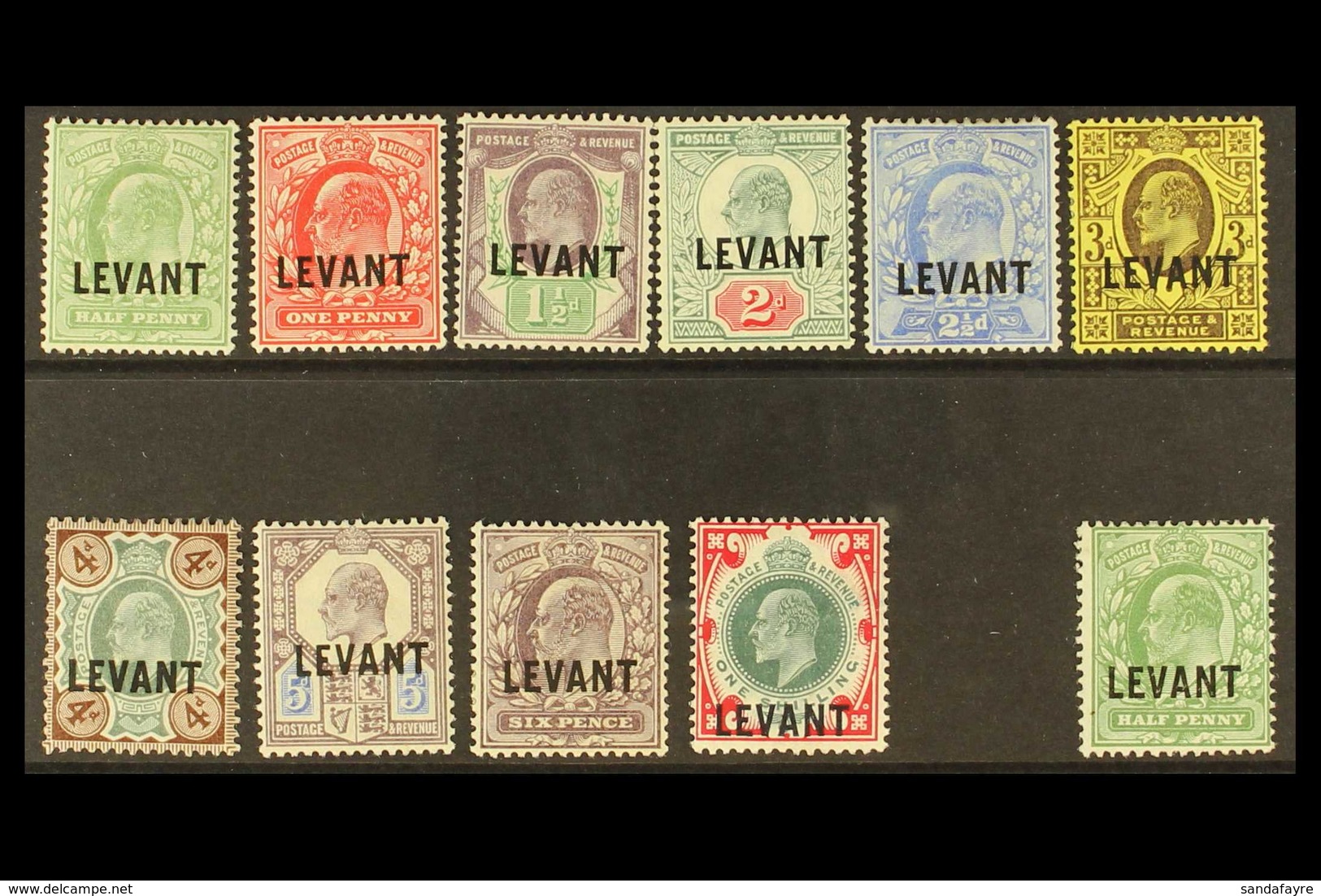 BRITISH CURRENCY 1905-12 "LEVANT" Overprints Complete Set Including The ½d Harrison Printing, SG L1/L10 Plus L11, Fine M - Levante Britannico