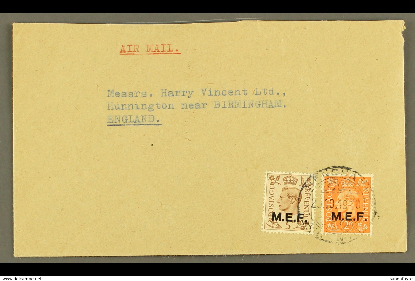 CYRENAICA 1949 Plain Envelope, Airmailed To England, Franked KGVI 2d & 5d Ovptd "M.E.F." Benghazi 23.10.49 C.d.s. Postma - Africa Orientale Italiana