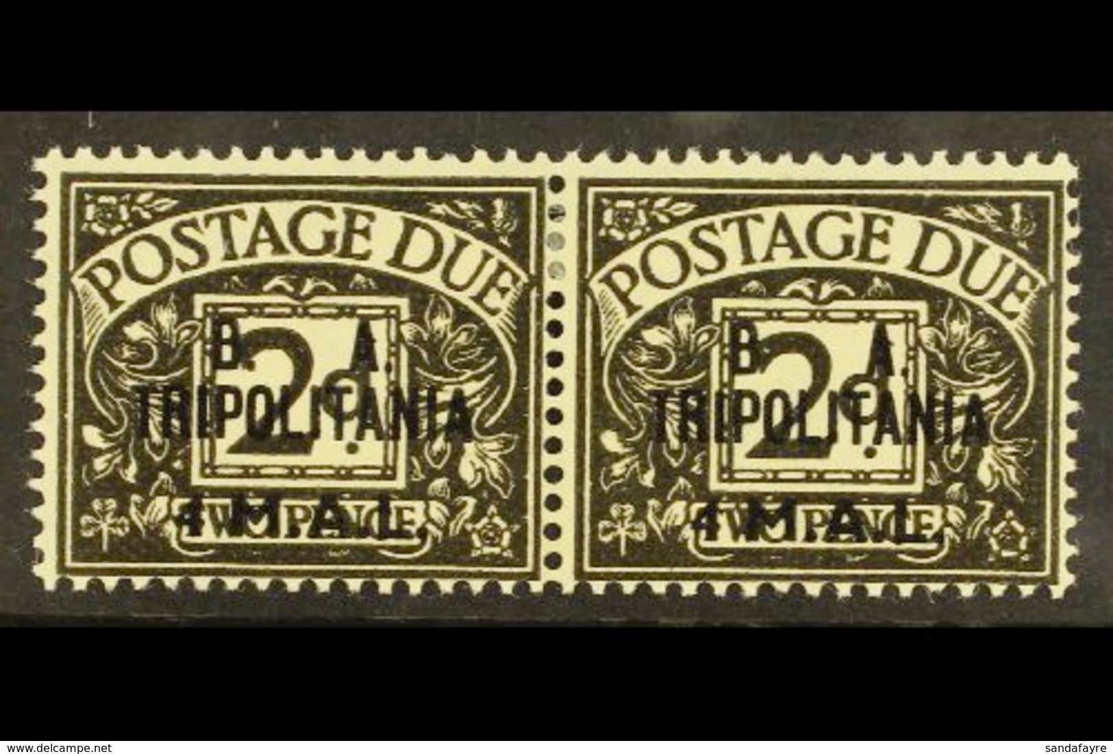 TRIPOLITANIA POSTAGE DUES - 1950 4l On 2d Agate, Pair One Showing Variety "No Stop After B", SG TD8+TD8a, Very Fine Mint - Italian Eastern Africa