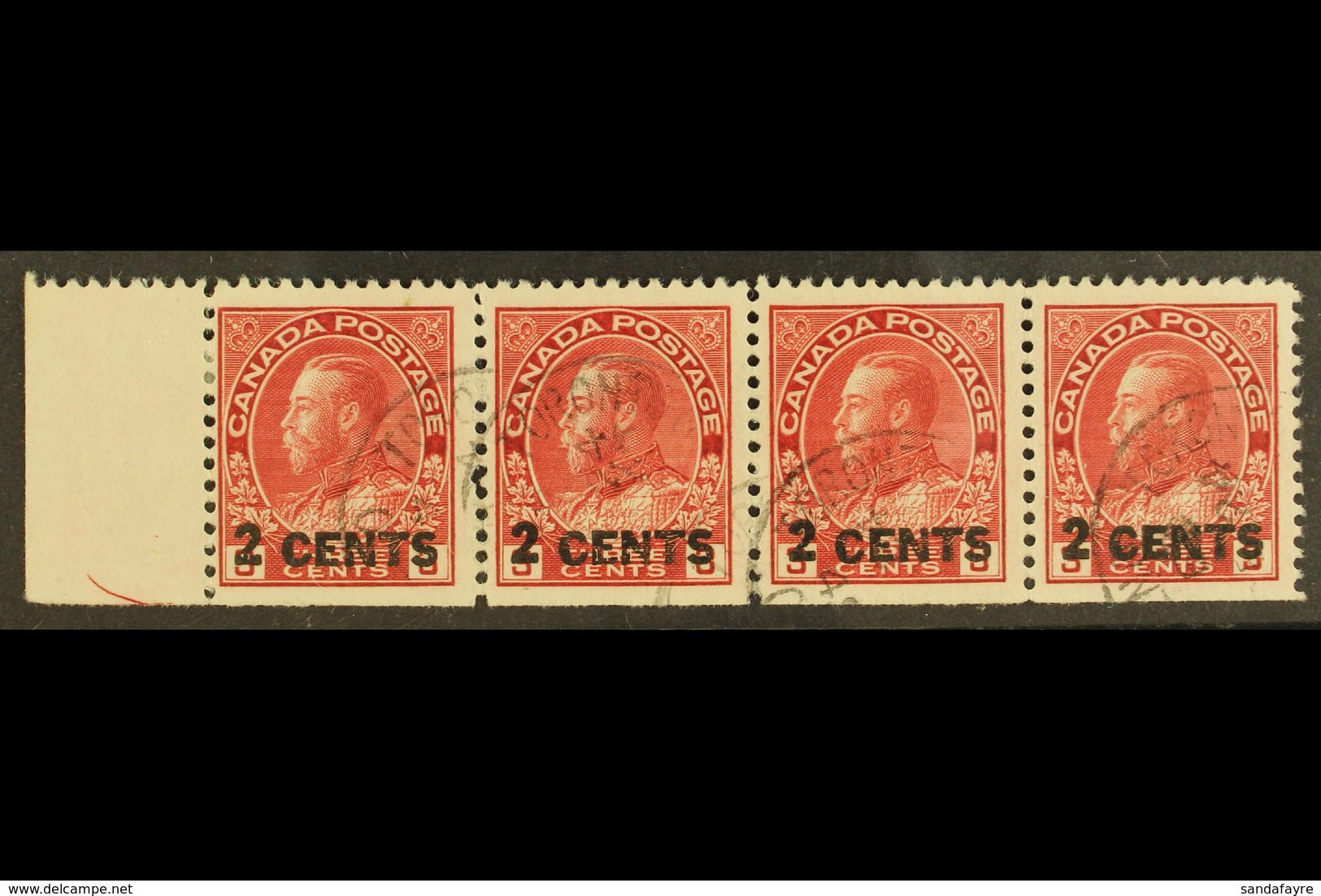 1926 2c On 3c Carmine Surcharge, SG 264, Fine/very Fine Used Horizontal Marginal STRIP Of 4, Very Fresh & Scarce. (4 Sta - Altri & Non Classificati