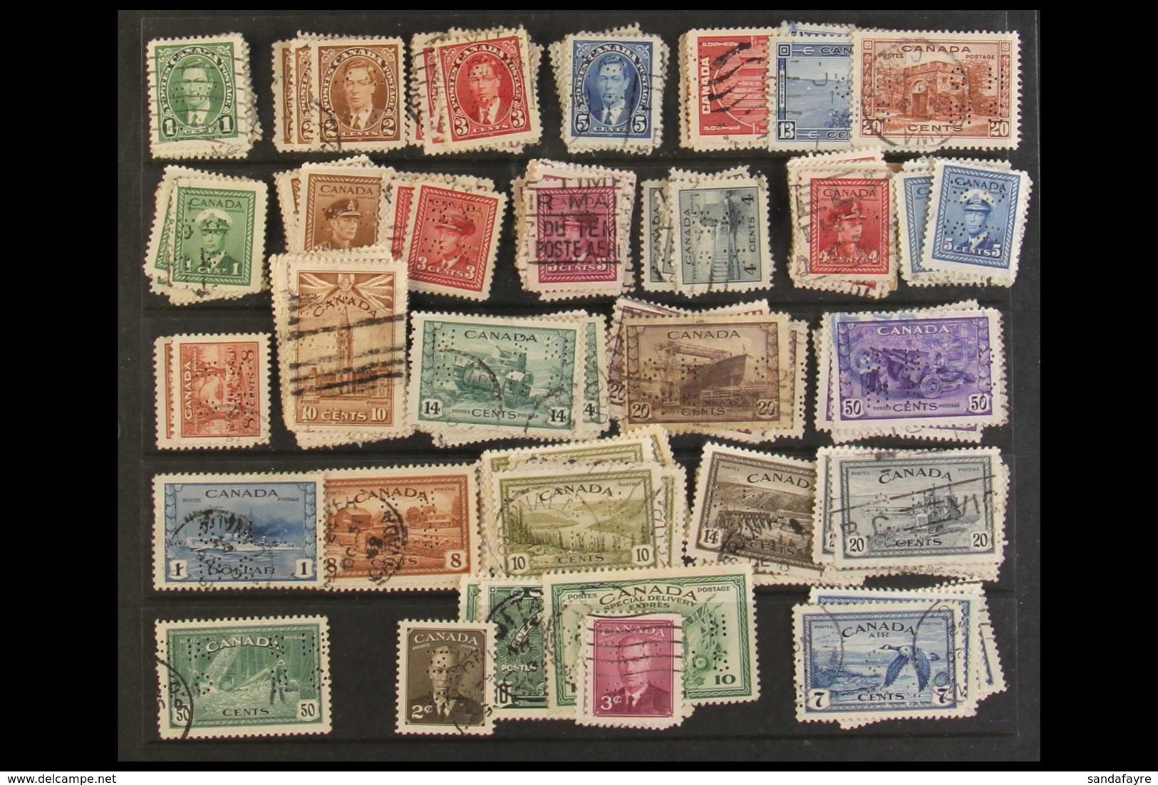 OFFICIALS OHMS PERFINS 1937-49 Unsorted Used Range On Stock Cards, Note KGVI Defin Types (large Perfin) 1c, 2c, 3c, And  - Altri & Non Classificati