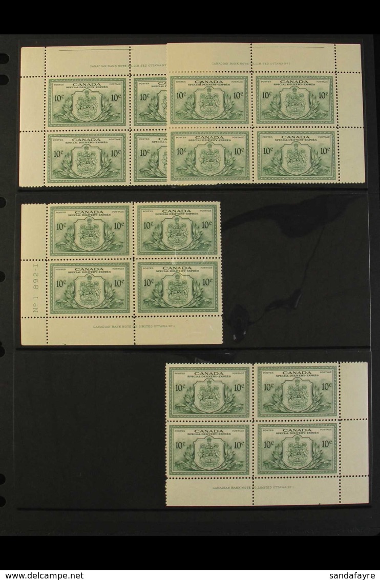 SPECIAL DELIVERY 1946 10c Green, PLATE BLOCKS Of FOUR / ALL FOUR CORNERS Of The Sheet, SG S15, Top Blocks Hinged Once, L - Sonstige & Ohne Zuordnung