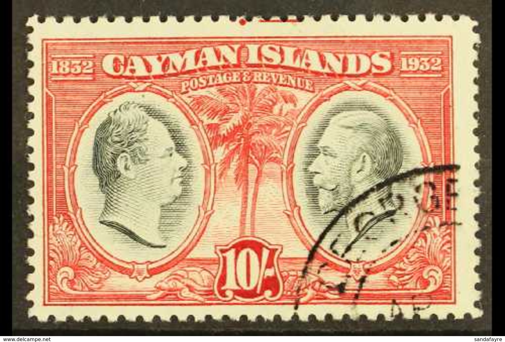 1932 10s Black And Claret Centenary, SG 95, Very Fine Used. For More Images, Please Visit Http://www.sandafayre.com/item - Cayman (Isole)
