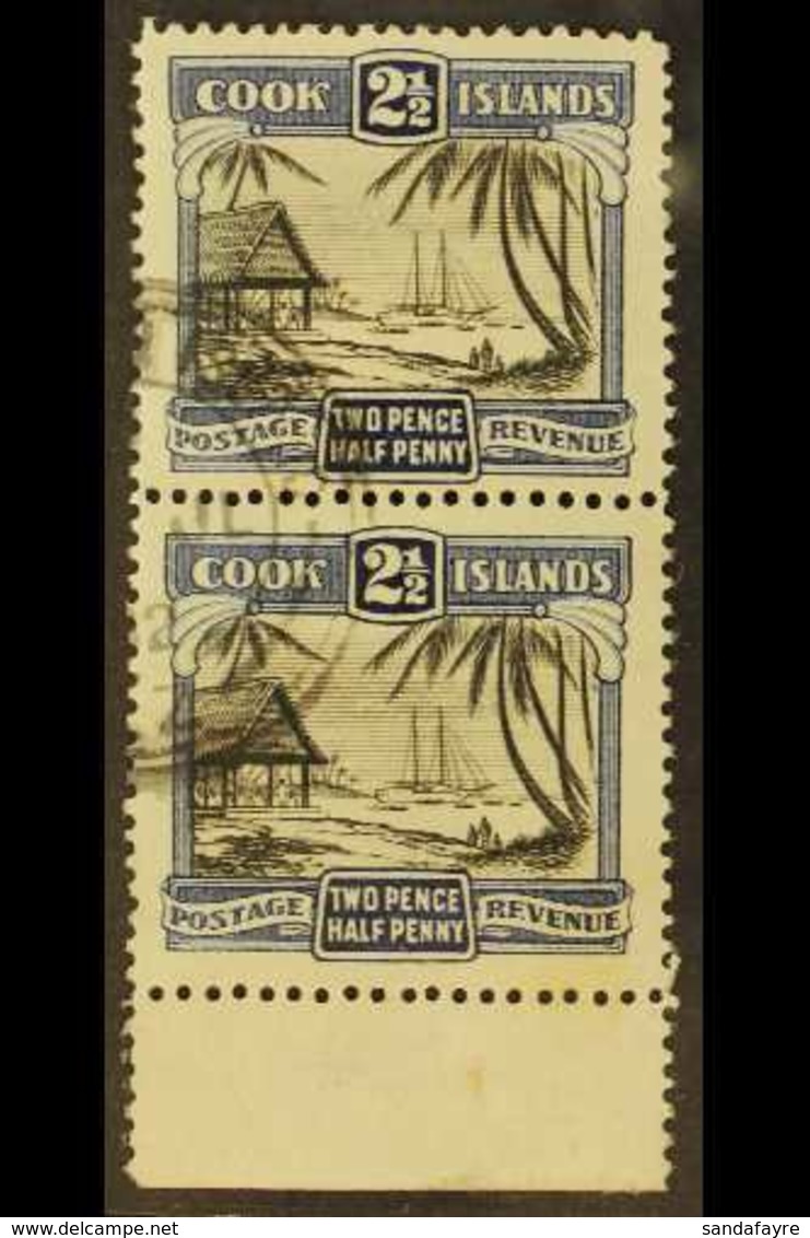 1932 4d Black And Bright Blue Pictorial, Perf. 14 SG 102a, Vertical Lower Marginal Pair, Fine Cds Used.  For More Images - Cook