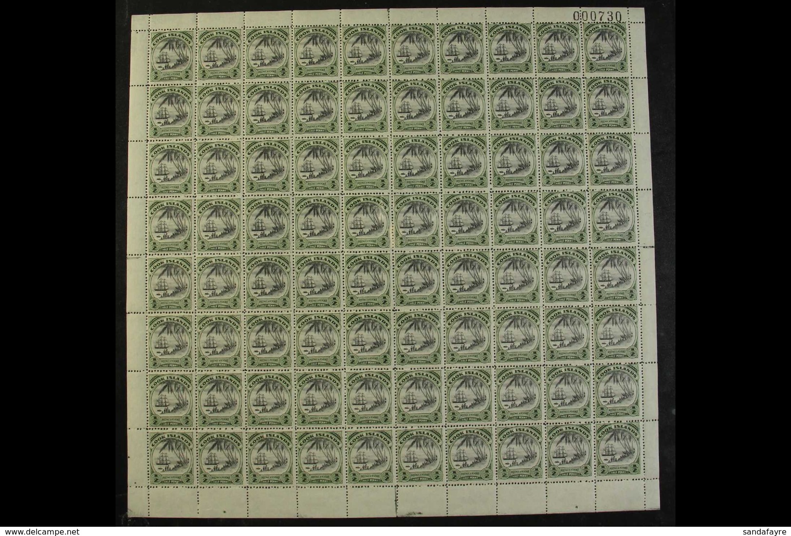 1944-46 ½d Black And Deep Green Captain Cook Landing, Watermark Sideways Inverted (star To Right From Back), SG 137w, Ne - Cook