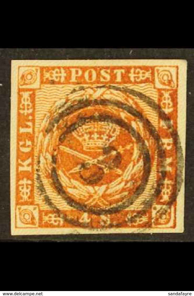 SCHLESWIG - HOLSTEIN 1858 4s Orange Brown, Mi 7a, SG 15 With 4 Clear Margins And Bearing A Lubeck Number "3" Target Canc - Altri & Non Classificati