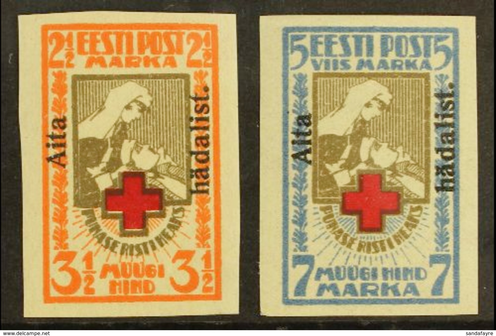 1923 "Aita Hadalist." Charity Overprints Complete Imperf Set (Michel 46/47 B, SG 49A/50A), Very Fine Mint, Fresh. (2 Sta - Estland
