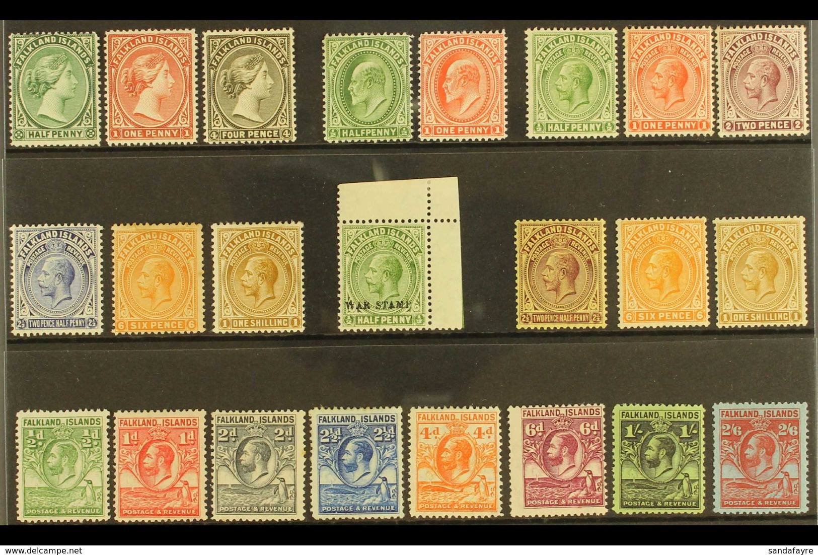 1891-1933 MINT DEFINITIVES SELECTION Presented On A Stock Card & Includes 1891-1902 ½d, 1d And 4d, 1904-12 ½d And 1d, 19 - Falkland Islands