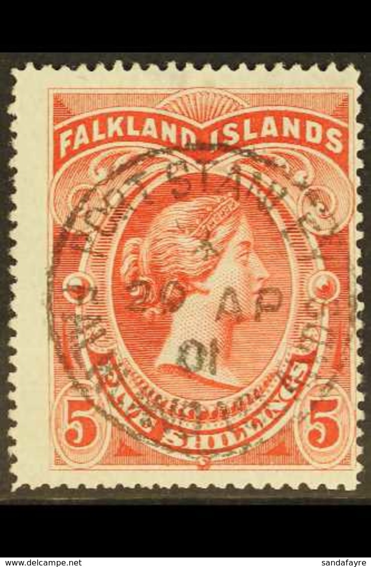 1898 5s Red, SG 42, Used With Full Superb Upright Socked On The Nose "PORT STANLEY / 20 AP 01" Cds Cancel, Centred To Lo - Falkland