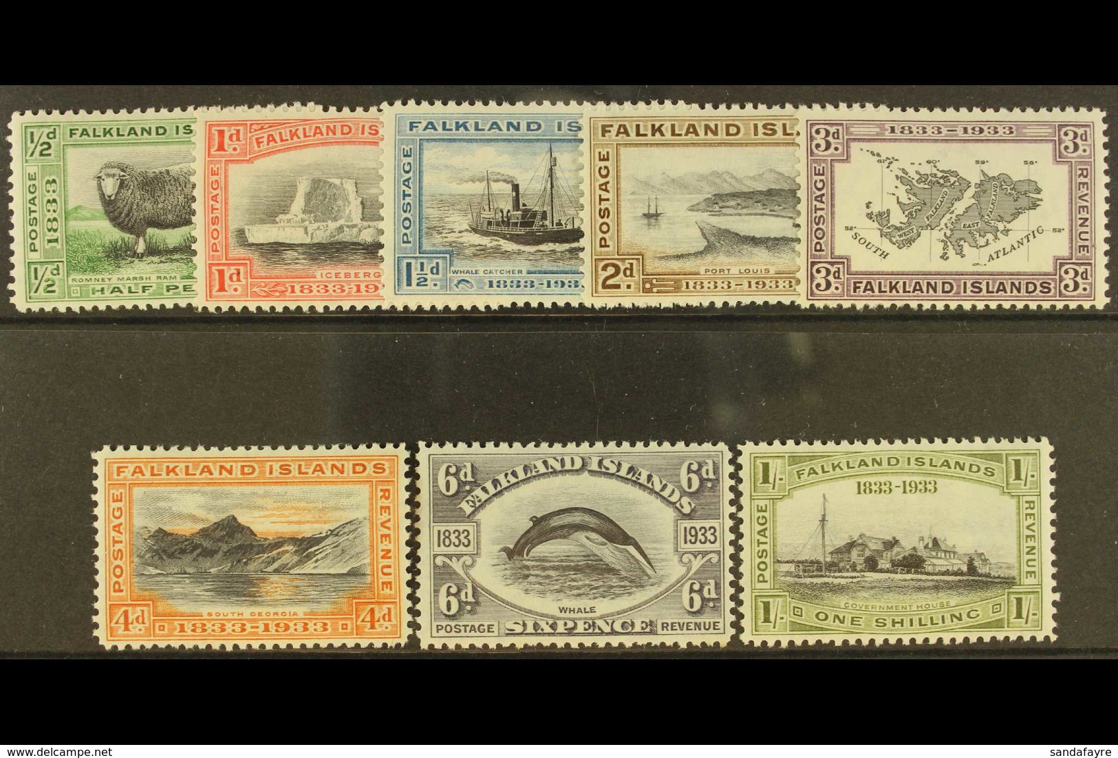 1933 Centenary Set To 1s, SG 127/34, Fine Fresh Mint. (8 Stamps) For More Images, Please Visit Http://www.sandafayre.com - Falkland