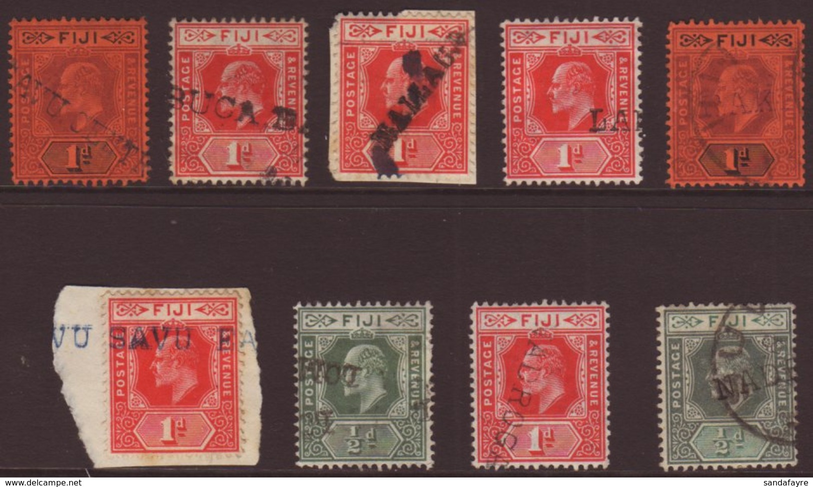 STRAIGHT LINE VILLAGE CANCELS A Fine Group Of Various KEVII ½d And 1d Values Showing A Range Of Part Straight Line Cance - Fiji (...-1970)
