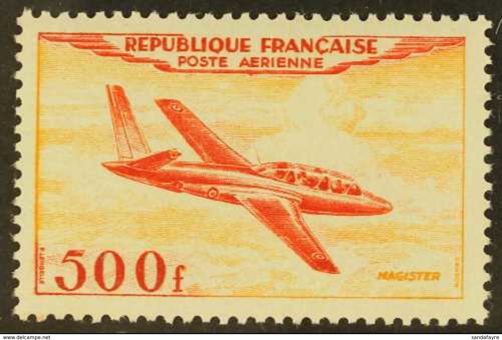 1954 500f Scarlet & Yellow-orange Air Aircraft (SG 1196, Yvert 32), Never Hinged Mint, Fresh. For More Images, Please Vi - Altri & Non Classificati