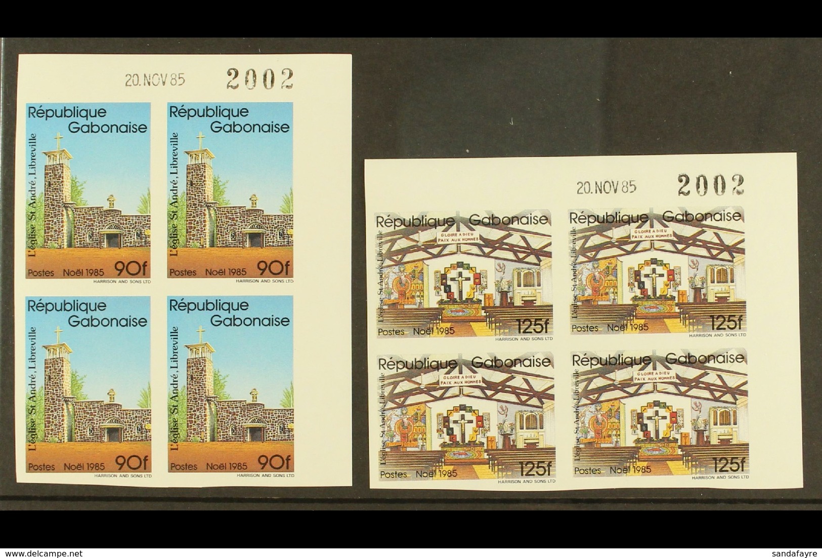 1985 Christmas "Eglise Saint-Andre" Set (Yvert 594A/B, Michel A/B948) IMPERF CORNER DATE BLOCKS OF FOUR, Very Fine Never - Other & Unclassified