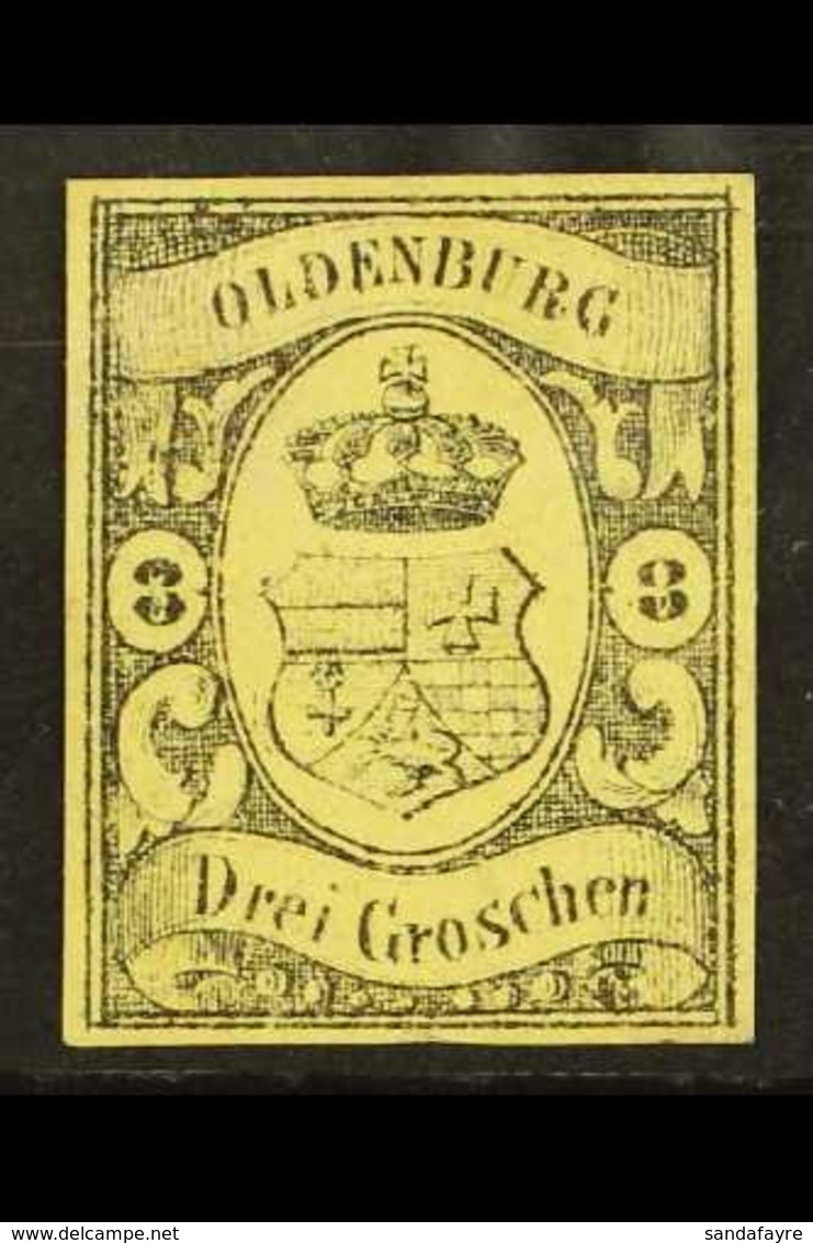 OLDENBURG 1859 3 Gr Black On Yellow, Mi 8, Very Fine And Fresh Mint No Gum. Lovely Stamp With Clear Even Margins All Rou - Other & Unclassified