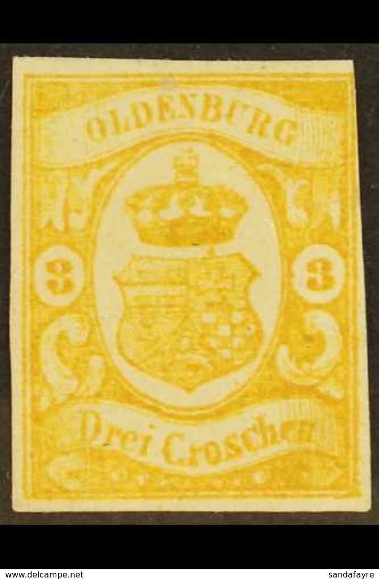 OLDENBURG 1861 3gr Deep Yellow With "C" FOR "G" IN "GROSCHEN" (CROSHEN) Variety (SG 29d, Michel 14 I), Fine Mint, 3++ Ma - Altri & Non Classificati