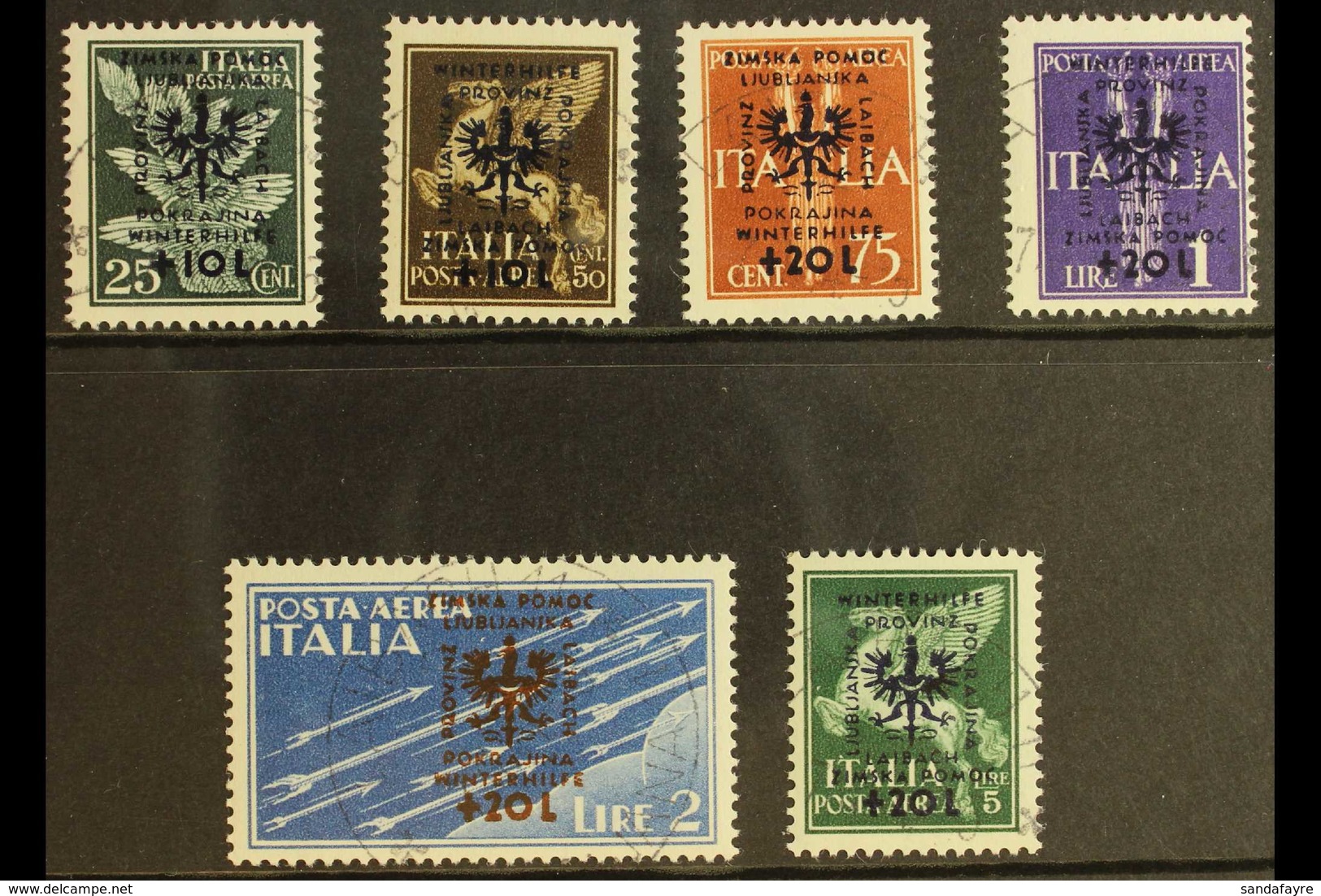 LAIBACH (LJUBLJANA) 1944 Air Winter Relief Fund Overprints Complete Set (Michel 39/44, SG 112/17), Very Fine Cds Used Ca - Other & Unclassified