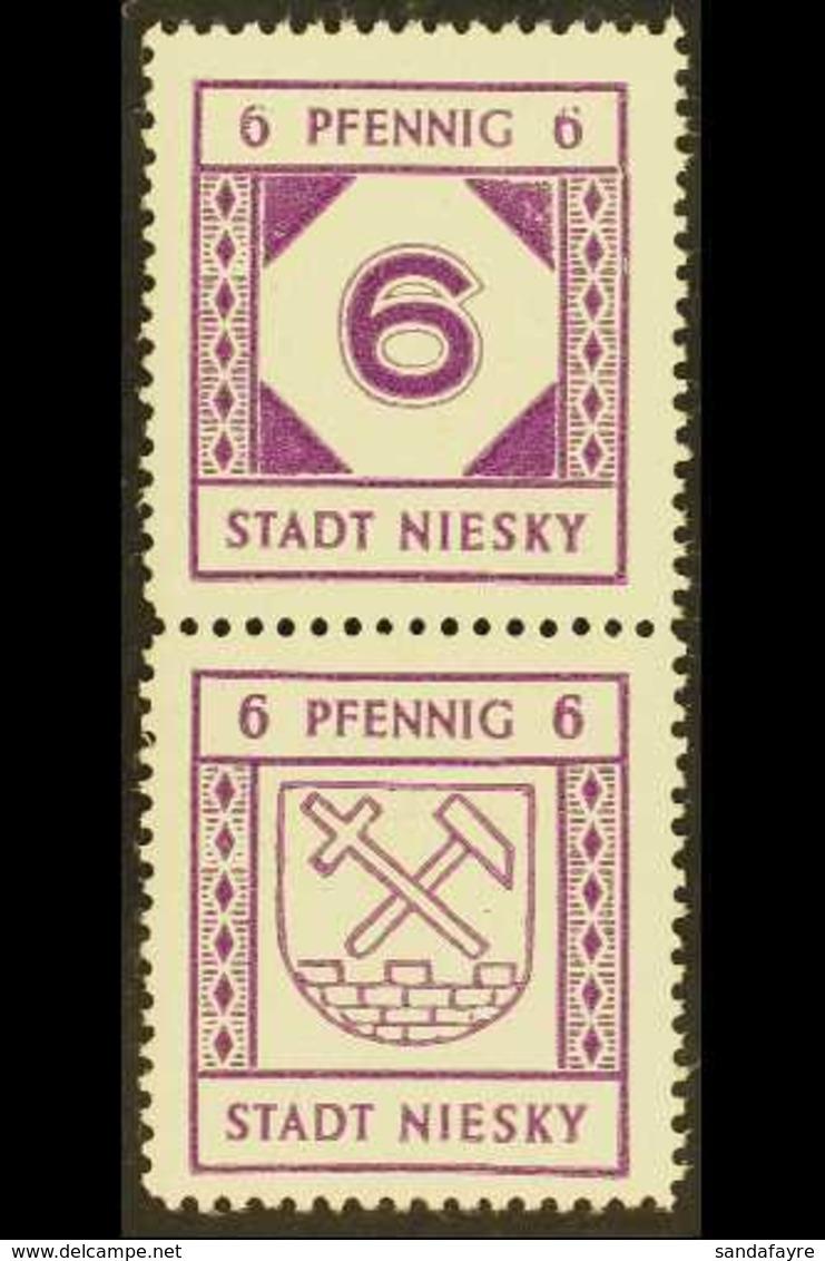 NIESKI 1945 (16 Oct) 6pf+6pf Violet-purple On White Coated Paper Vertical SE-TENANT PAIR, Michel SZd 8, Never Hinged Min - Altri & Non Classificati