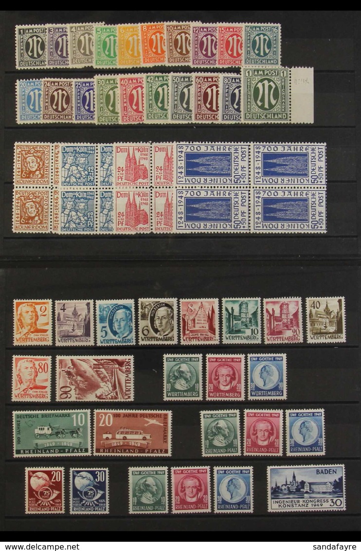 1945-1949 INTERESTING NEVER HINGED MINT SMALL ASSEMBLY On Stock Cards, Includes GENERAL ISSUES 1946 40pf HAN Number Pair - Other & Unclassified