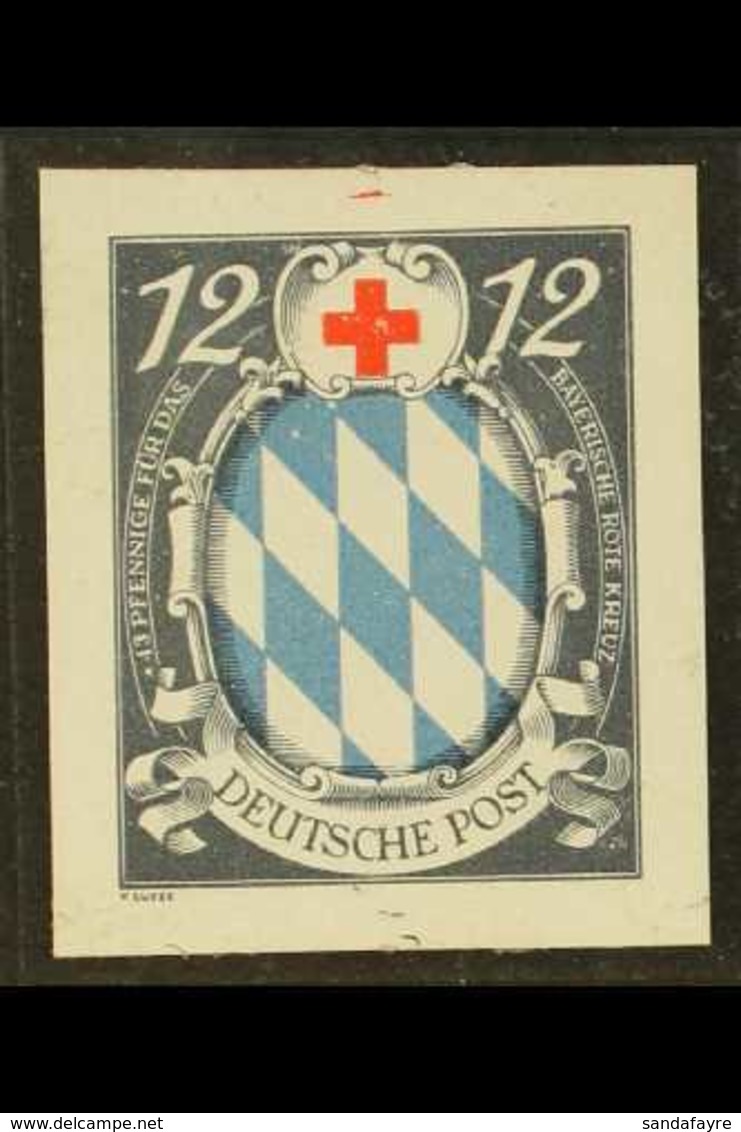 BIZONE 1948 RED CROSS ESSAY Bavaria 12+12pf Shield Design Imperforate Stamp Size Essay By P. Suess, Large Margins And Af - Other & Unclassified