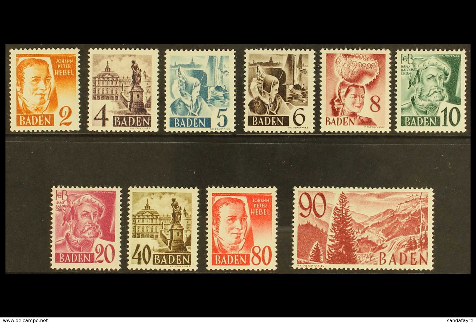 FRENCH ZONE BADEN 1948-49 Pictorials Complete Set (Michel 28/37, SG FB28/37), Never Hinged Mint, Very Fresh. (10 Stamps) - Other & Unclassified