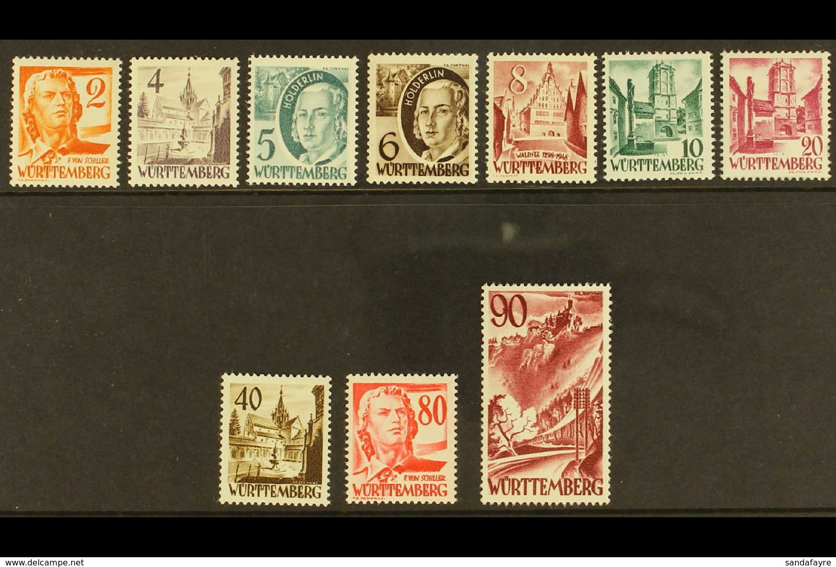 FRENCH ZONE WURTTEMBERG 1948-49 Pictorials Complete Set (Michel 28/37, SG FW28/37), Very Fine Never Hinged Mint, Very Fr - Other & Unclassified