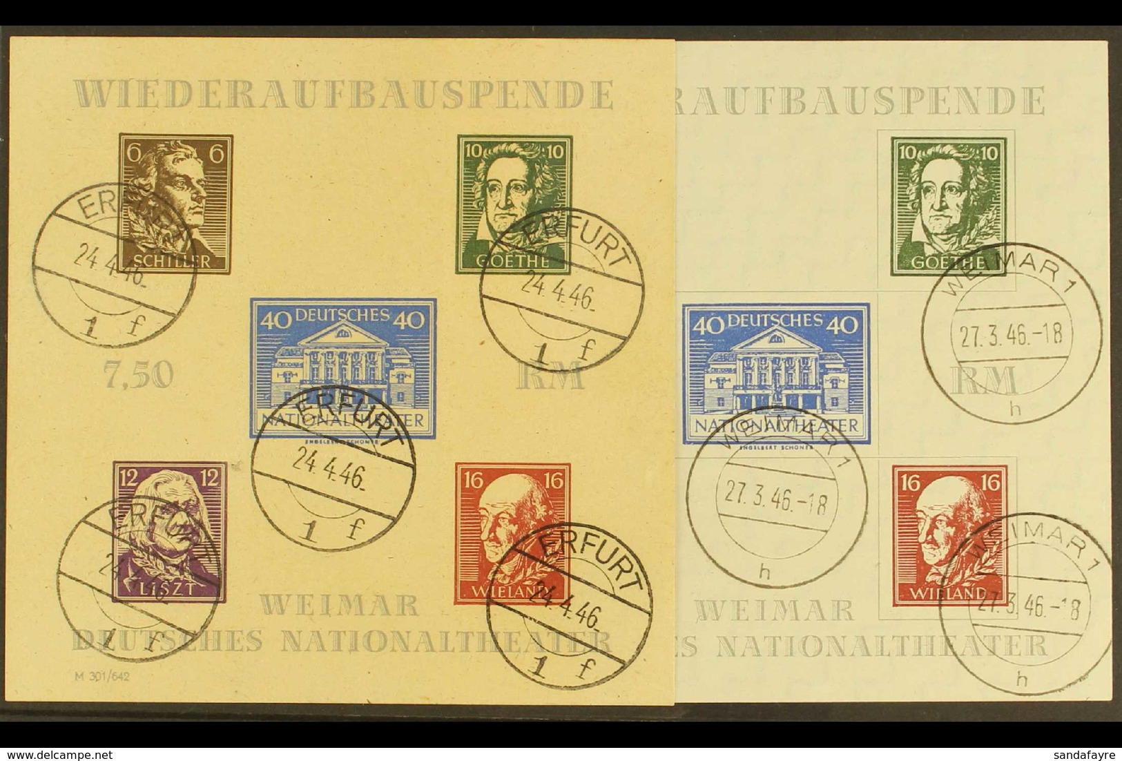 RUSSIAN ZONE THURINGIA 1946 Theatre Imperf (type VI) And Rouletted (type II) Mini-sheets (Michel Blocks 3 A+B, SG MSRF11 - Other & Unclassified