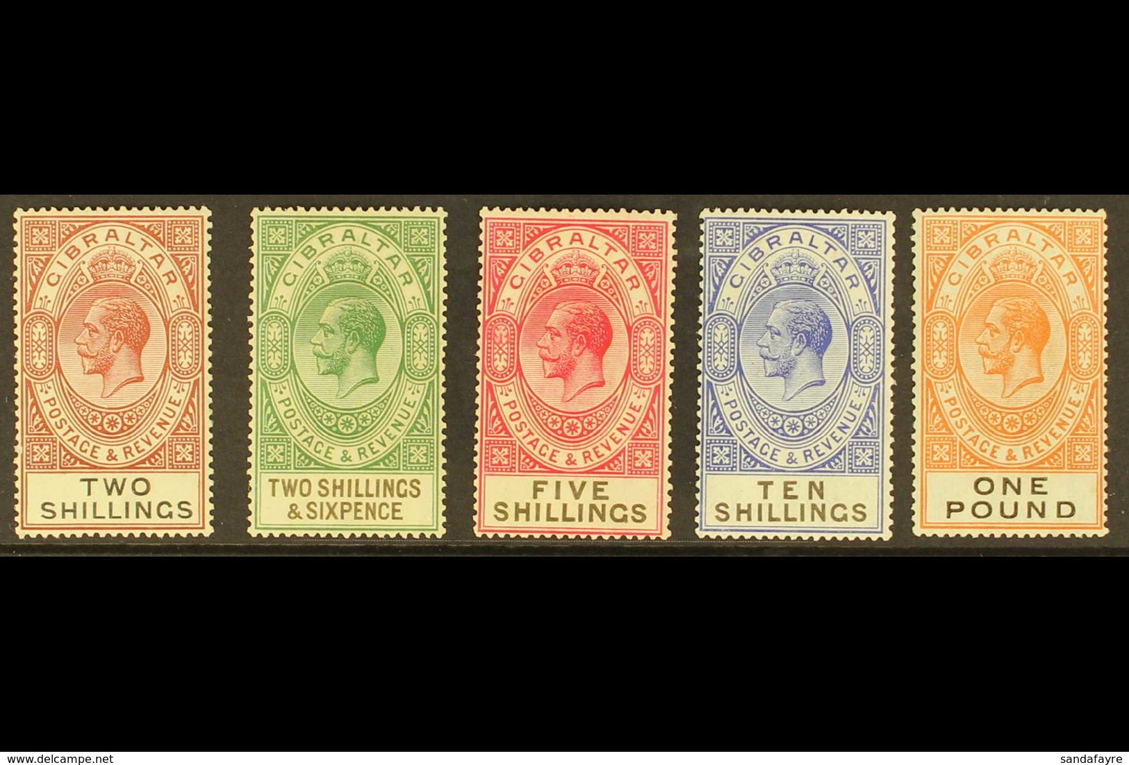 1925-32 MINT "TALL TYPES". 2s Red Brown & Black To £1 Red Orange & Black (light Crease), SG 103/107, Mint (5 Stamps) For - Gibilterra