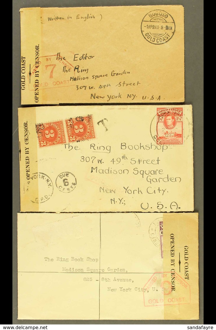 1940-41 CENSORED COVERS TO USA Three Covers With KGVI 1½d (plus USA Dues), 3d And 6d (registered) Frankings, Each With " - Costa D'Oro (...-1957)