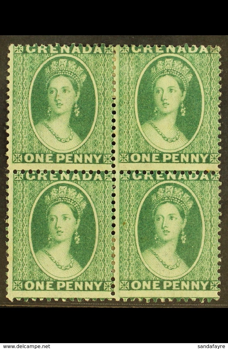 1875 1d Green, Wmk Large Star, SG 14, Superb Mint Og Block Of 4. Ex "Mayfair" Find. For More Images, Please Visit Http:/ - Grenada (...-1974)