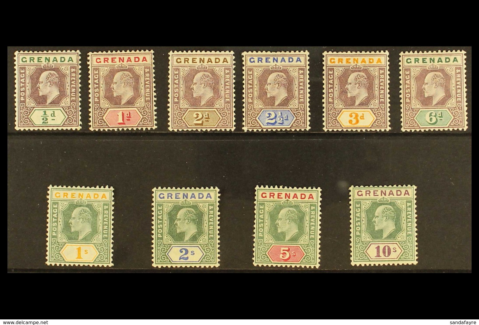 1902 Ed VII Set, Wmk CA, Complete, SG 57/66, Very Fine Mint, Shilling Values NHM. (10 Stamps) For More Images, Please Vi - Grenada (...-1974)