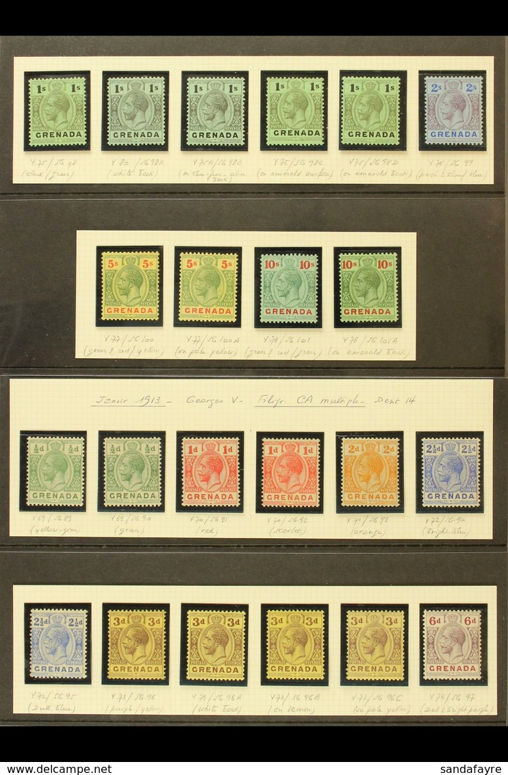 1913-22 Watermark Multi Crown CA Complete Definitive Set, SG 89/101, With All Of The Additional Shades And Backs, Fine M - Grenada (...-1974)