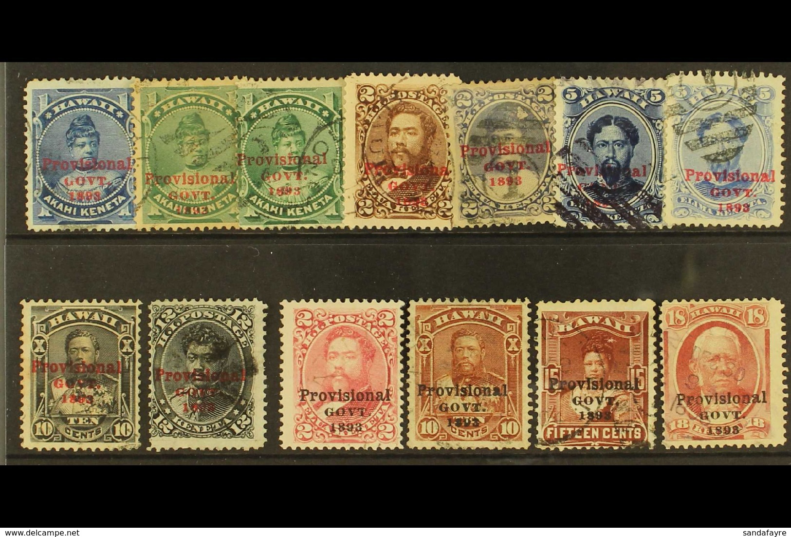 1893 "Provisional GOVT." Overprints, Incl. Red Ovpts From 1c Blue To 10c Black & 12c Black Plus 1c Green Shade, Black Ov - Hawaii