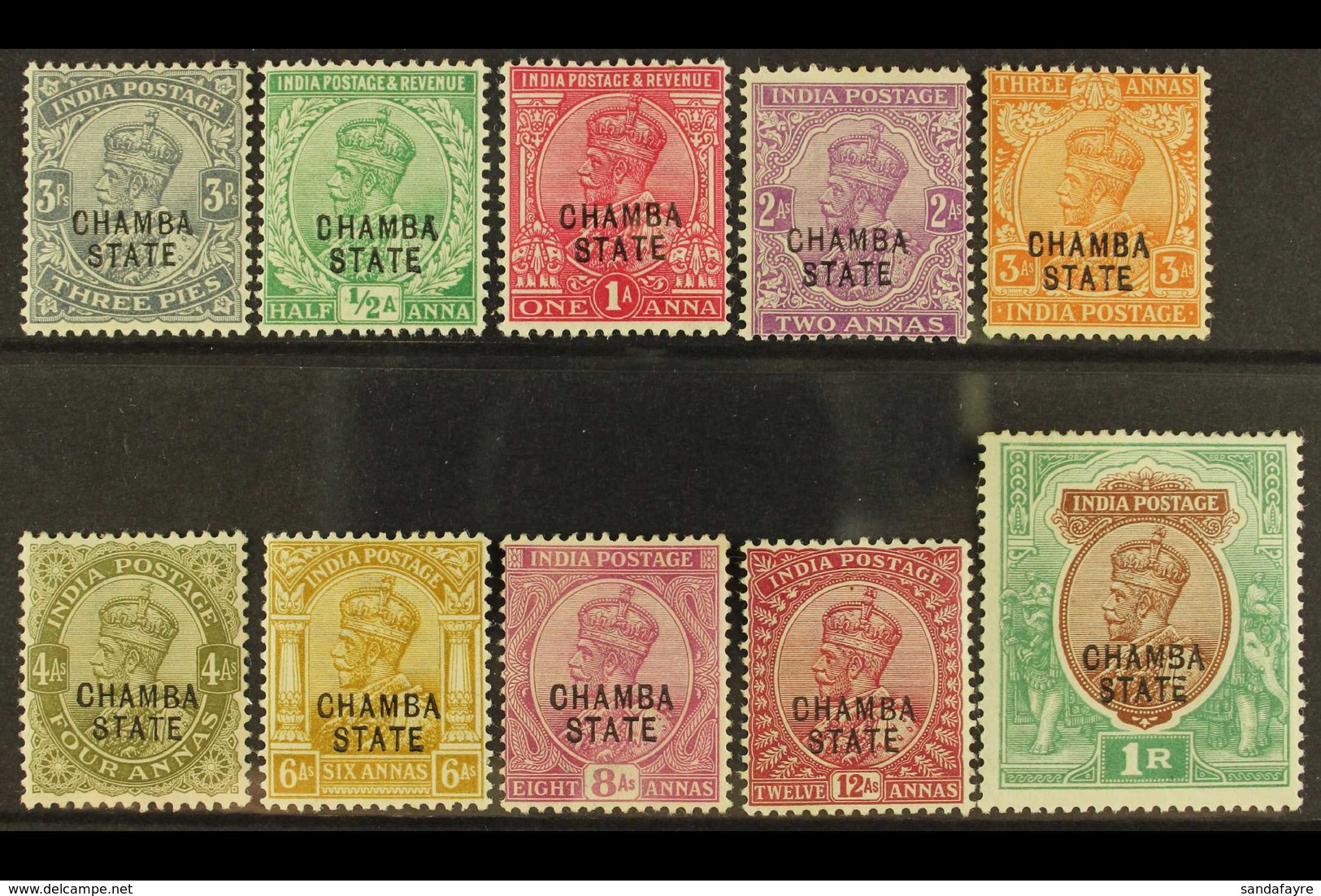 CHAMBA 1913 KGV Wmk Single Star Ovptd Set, SG 43/53, Fine Mint (10). For More Images, Please Visit Http://www.sandafayre - Altri & Non Classificati