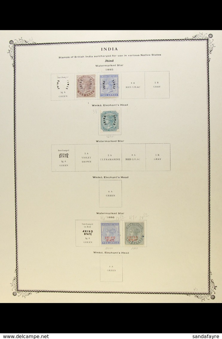 JIND 1885-1943 All Different Mint Or Used Collection On Printed Album Pages, Includes 1885 1a, 2a, And 4a With Curved Ov - Other & Unclassified
