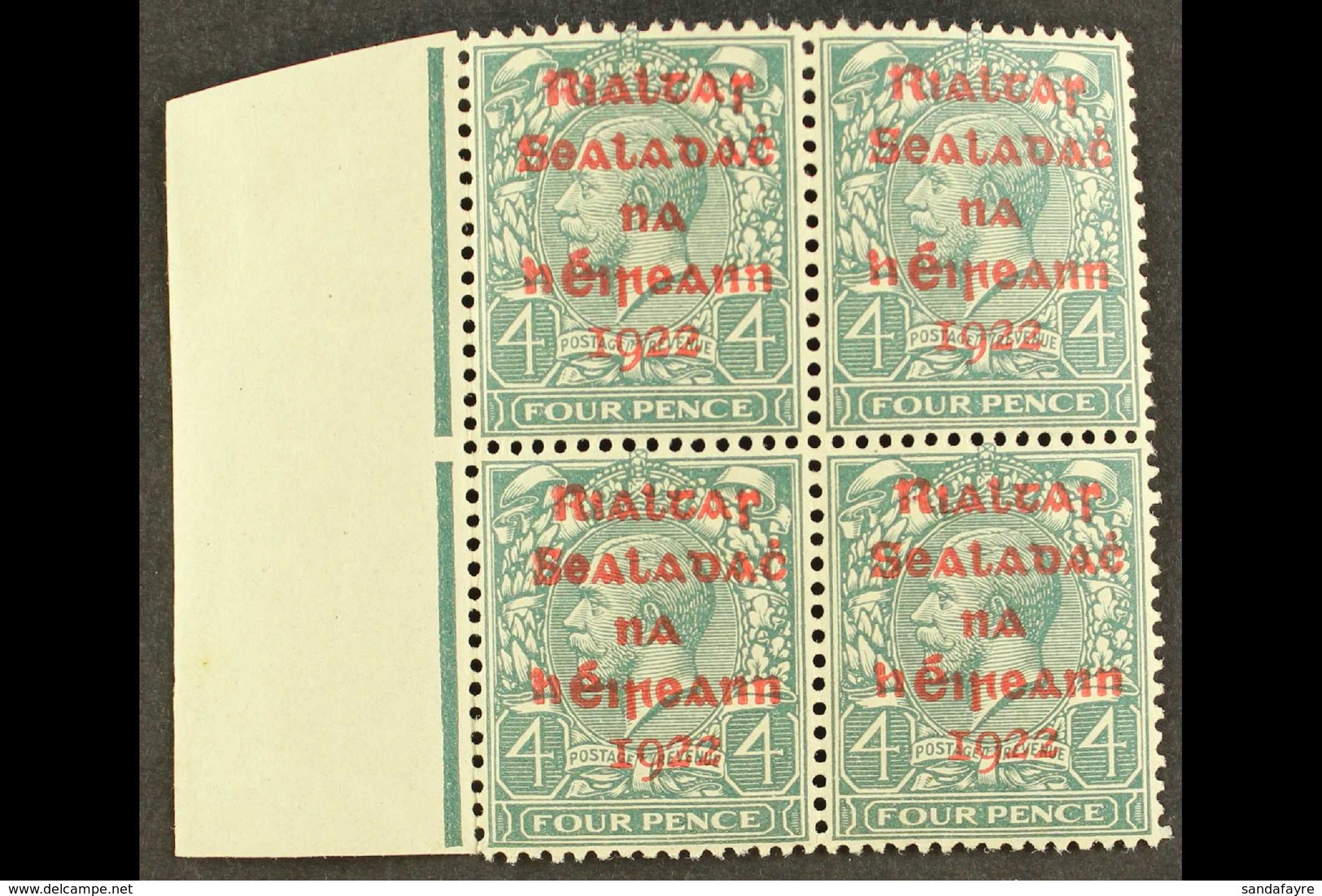 1922 DOLLARD 4d Grey-green With Carmine Overprint, SG 6c, Superb Nhm Left Marginal Block Of Four. For More Images, Pleas - Other & Unclassified