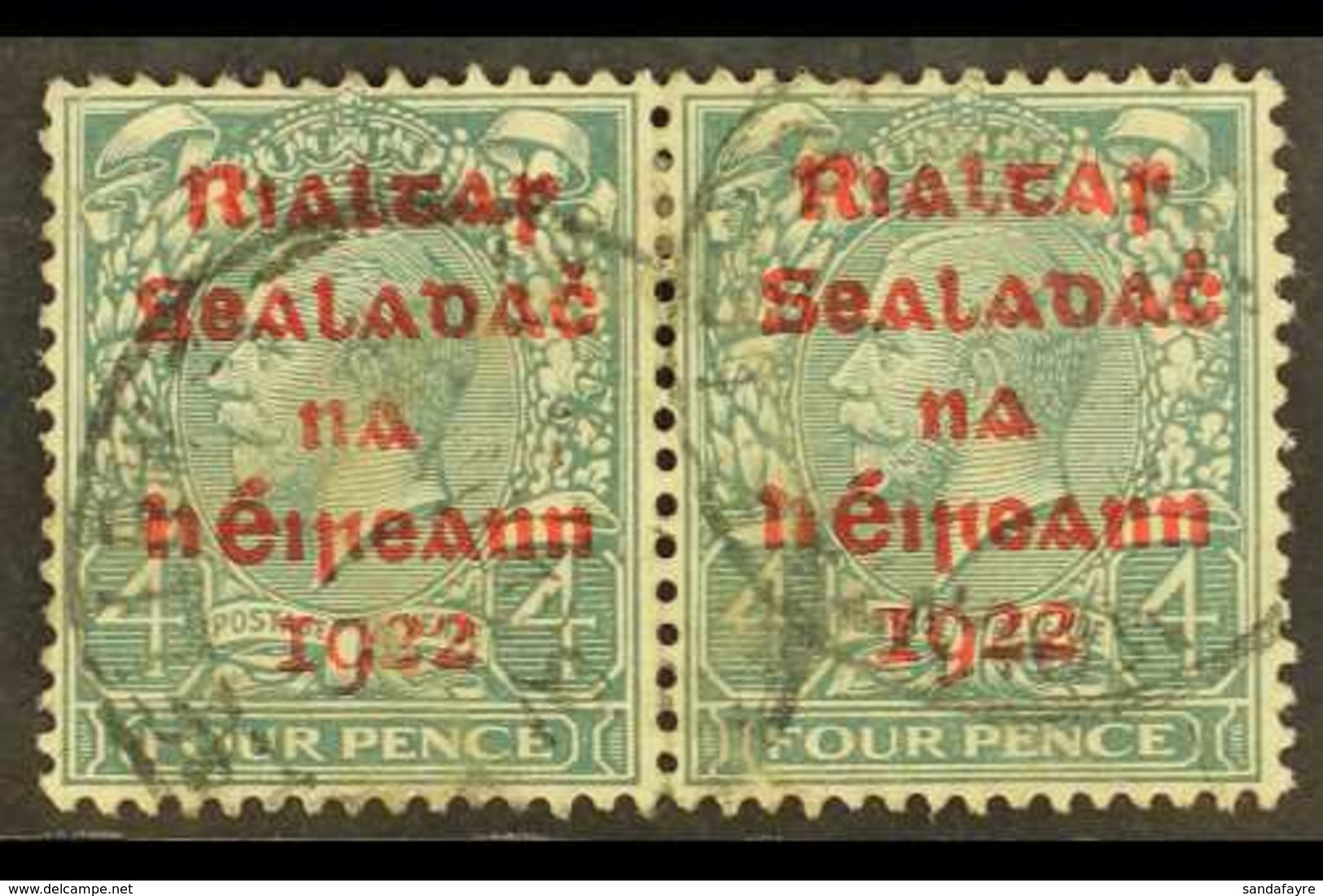 1922 DOLLARD 4d Grey Green With Carmine Overprint, SG 6c, Horizontal Pair, Fine Cds Used.  For More Images, Please Visit - Other & Unclassified
