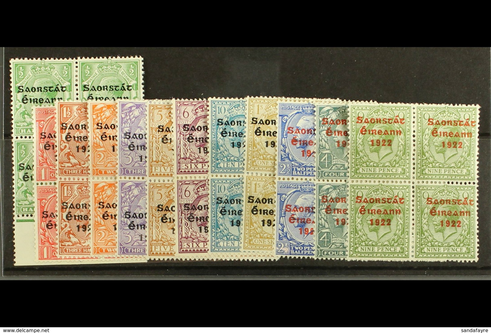 1922-23 SAORSTAT Set To 1s, SG 52-63, In Very Fine Mint Blocks Of Four. (12) For More Images, Please Visit Http://www.sa - Other & Unclassified