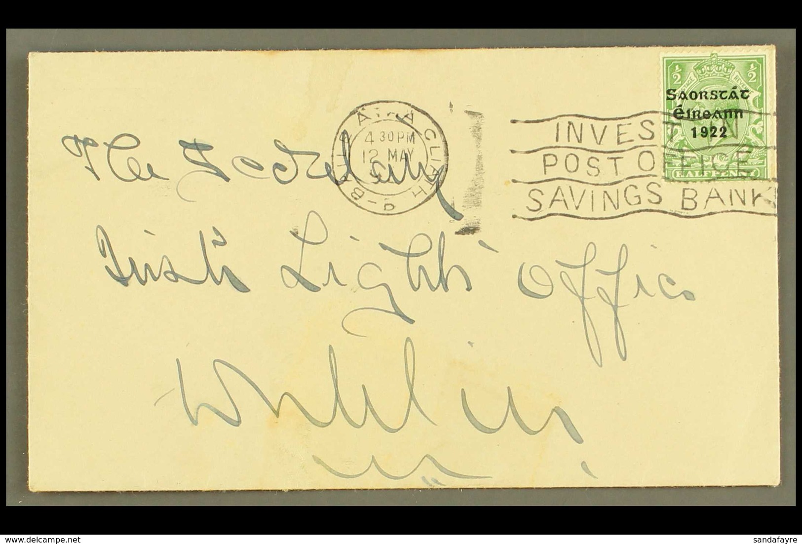 1922-23 SAORSTAD ½d Green, Accent Inserted By Hand, SG 52b, On Neat Commercial "St Patrick Dun's Hospital Envelope, Tied - Other & Unclassified