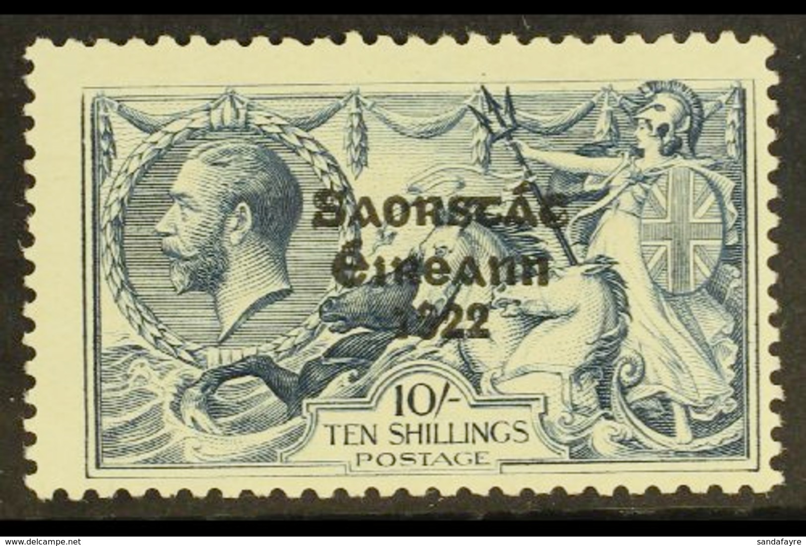 1925 10s Dull Grey-blue "Seahorse" Of Great Britain With Three Line Overprint (narrow Setting), SG 83, Never Hinged Mint - Other & Unclassified